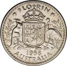 1 Florin - Elizabeth II (1st portrait; with "F:D:")