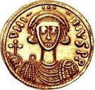1 Solidus - Gisulf II / In the name of Justinian II, 705-711 (Rightside-up monogram)