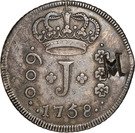 1000 Réis - José I (Countermark "M" over 600 Réis"J"/Brazil)