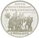 5 Dollars (500th Anniversary of the Americas-Christopher Columbus claiming the Land)