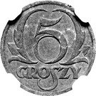 5 Groszy (German Occupation WW II; Trial Strike without hole)
