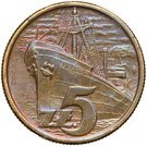 5 Złotych (Freighter Waryński with clouds; Trial Strike Brass)