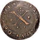 X Reais "Patacão" - Sebastião I ("L-G"  at each side of shield, Lisboa mint)