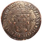 X Reais "Patacão" - Sebastião I ("L-G"  at each side of shield, Lisboa mint)