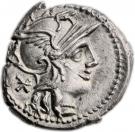 Denarius (Minucia: Tiberius Minucius Augurinus; TI MINVCI C AVGVRINI ROMA)