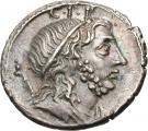 Denarius (Cornelia: Gnaeus Cornelius Lentulus Marcellinus; G•P•R / EX•S•C LEN•CVR•Ӿ•FL)