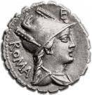 Denarius serratus (Poblicia: Gaius Poblicius; ROMA / C•POBLICI•Q•F)