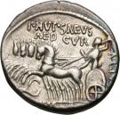 Denarius (Aemilia: Marcus Aemilius Scaurus; dromedary / quadriga)