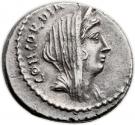Denarius (Mussidia: Lucius Mussidius Longus; CONCORDIA / L•MVSSIDIVS•LONGVS CLOACIN)