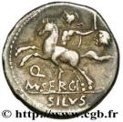 Denarius (Sergia: Marcus Sergius Silus; EX•S•C ROMA / Q M•SERGI SILVS)