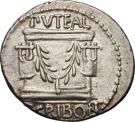 Denarius (Scribonia: Lucius Scribonius Libo; BON•EVENT LIBO / PVTEAL SCRIBON)