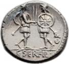 Denarius (Servilia: Gaius Servilius; FLORAL•PRIMVS / C•SERVEIL C•F)