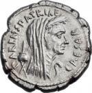 Denarius - Julius Caesar (CAESAR PARENS•PATRIAE / C•COSSVTIVS MARDIANVS A A A F•F)