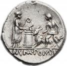 Denarius (Pomponia: Lucius Pomponius Molo; L•POMPON•MOLO / NVMA•POMPIL)