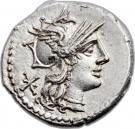 Denarius (Maenia: Publius Maenius Antias; P•MAE ANT ROMA)