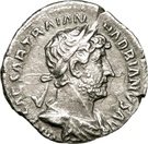Denarius - Hadrianus (P M TR P COS III, Roma seated left without shield, obverse right)
