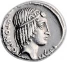 Denarius (Pomponia: Quintus Pomponius Musa; Q•POMPONI•MVSA / HERCVLES MVSARVM)