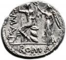 Denarius (Caecilia: Lucius Caecilius Metellus; L•METEL•A•ALB•S•F / C•MALL ROMA)
