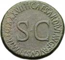 Sestertius - Augustus (TI CAESAR DIVI AVG F AVGVST P M TR POT XXXVII SC; Strike under Tiberius; Rome mint)