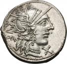 Denarius (Minucia: Quintus Minucius Rufus; RVF / Q•MINV ROMA)