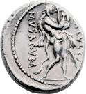 Denarius (Pomponia: Quintus Pomponius Musa; Q•POMPONI•MVSA / HERCVLES MVSARVM)