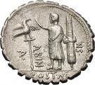 Denarius serratus (Postumia: Aulus Postumius Albinus; HISPAN / A•POST•A•F•S•N ALBIN)