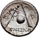 Denarius (Cornelia: Gnaeus Cornelius Lentulus Marcellinus; G•P•R / EX•S•C CN•LEN•Q)