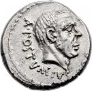 Denarius (Junia: Decimus Junius Brutus Albinus; A•POSTVMIVS•COS / ALBINVS•BRVTI•F)