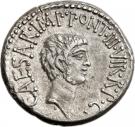 Denarius - Marcus Antonius (M•ANT•IMP•AVG•III•VIR•R•P•C•M•BARBAT•Q•P / CAESAR•IMP•PONT•III•VIR•R•P•C)