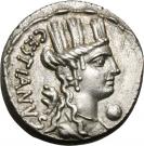 Denarius (Plaetoria: Marcus Plaetorius Cestianus; CESTIANVS / M•PLAETORIVS•AED•CVR•EX•SC)