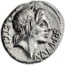 Denarius (Caecilia: Lucius Caecilius Metellus; L•METEL•A•ALB•S•F / C•MALL ROMA)