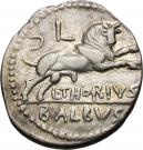 Denarius (Thoria: Lucius Thorius Balbus; L•THORIVS BALBVS)