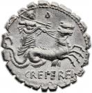 Denarius serratus (Crepereia: Quintus Crepereius Rocus; Q•CREPEREI ROCVS)