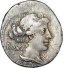 Denarius  (Porcia: Marcus Porcius Cato; ROMA M•CATO / VICTRIX)