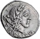 Denarius (Papia: Lucius Papius Celsus; TRIVMPVS / L•PAPIVS CELSVS•III•VIR)