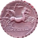 Denarius serratus (Pomponia: Lucius Pomponius; L•POMPONI•CNF / L•LIC•CN•DOM)