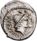 Denarius (Cordia: Manius Cordius Rufus; RVFVS•III•VIR / MN•CORDIVS)