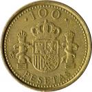 100 Pesetas - Juan Carlos I (value as "100", with dots around the rim)