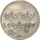 2 Mark - Karl XI (Arab number;  smaller bust)