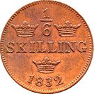 ⅙ Skilling - Carl XIV Johan (Type 2; dotted border)