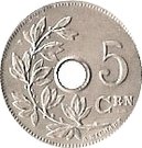 5 Centimes - Léopold II (Dutch text; small date)