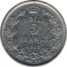 1 Belga / 5 Francs - Albert I (French text)