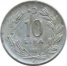 10 Lira (crescent to left)