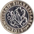 2 Pounds - Elizabeth II (5th portrait; Shakespeare, Comedy)