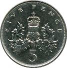 5 Pence - Elizabeth II (3rd portrait; large type)