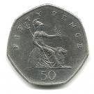 50 Pence - Elizabeth II (3rd portrait; small type)