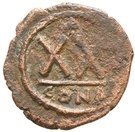 ½ Follis - Tiberius II Constantine (Constantinople Mint)