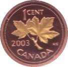 1 Cent - Elizabeth II  (3rd portrait; Maple leaf gold plated)