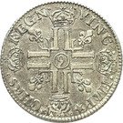 ¼ Ecu aux 8 L - Louis XIV dit "le Roi Soleil"