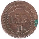 15 Réis "¼ Tanga" - Pedro V (Damão Mint)